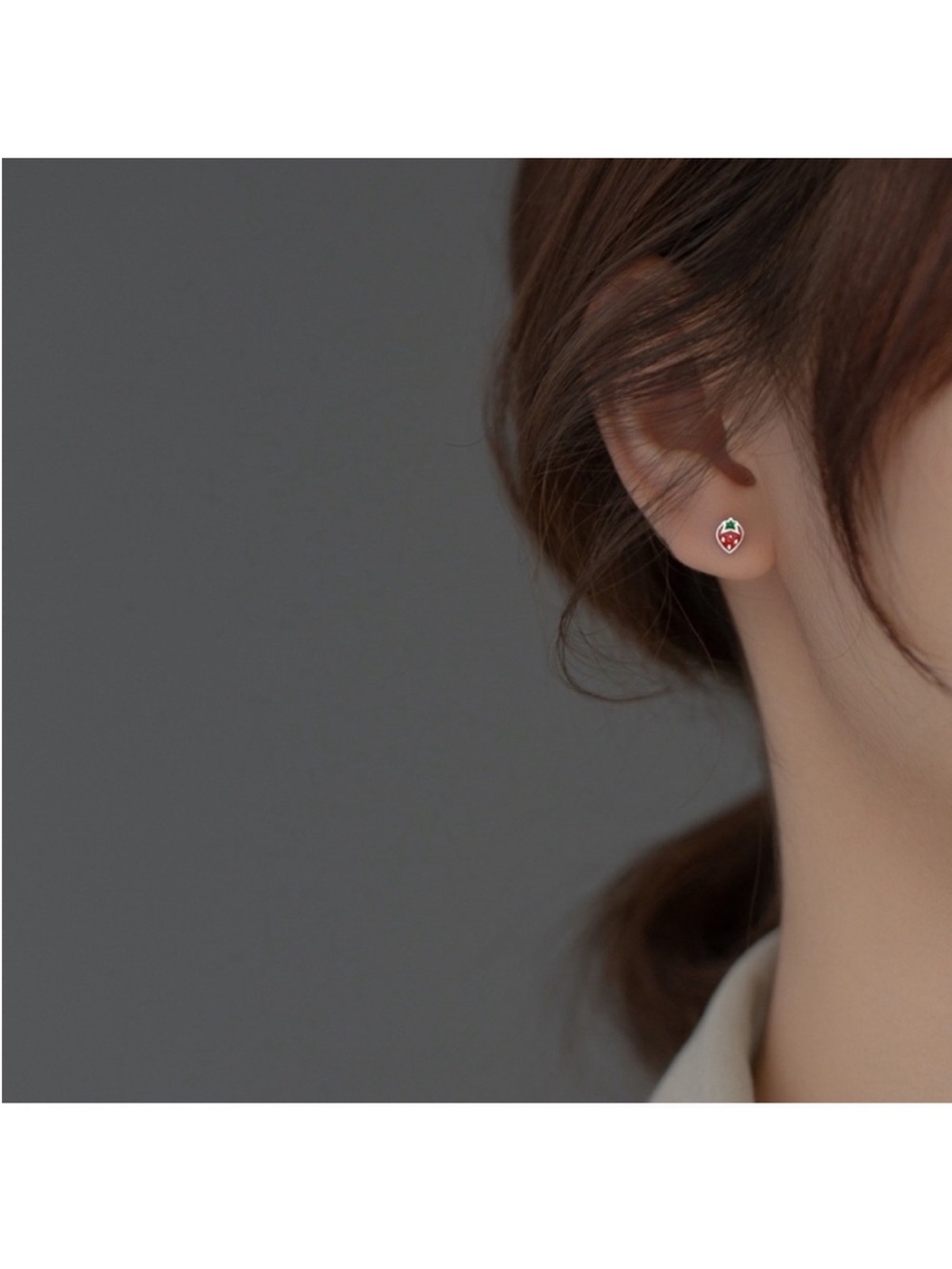 BOUTIQUE Gold Sterling Silver Strawberry Dainty Minimalist Stud Post Earrings - Picture 3 of 6